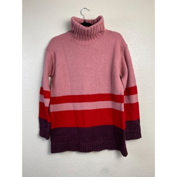Ann Taylor Wool Blend Turtleneck Sweater Womens size Small Colorblock Pink Red - Picture 1 of 8